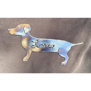 Adorable Love Dachshund Silhouette Metal Art Sign /Plaque 12" Long